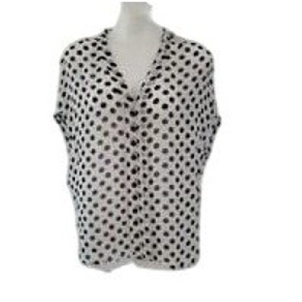 Victoria's Secret Polka Dot Sheer Button Down Blouse White Black Large‎